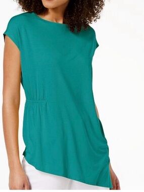 EILEEN FISHER Women’s Asymmetrical Teal Short-Sleeve Top